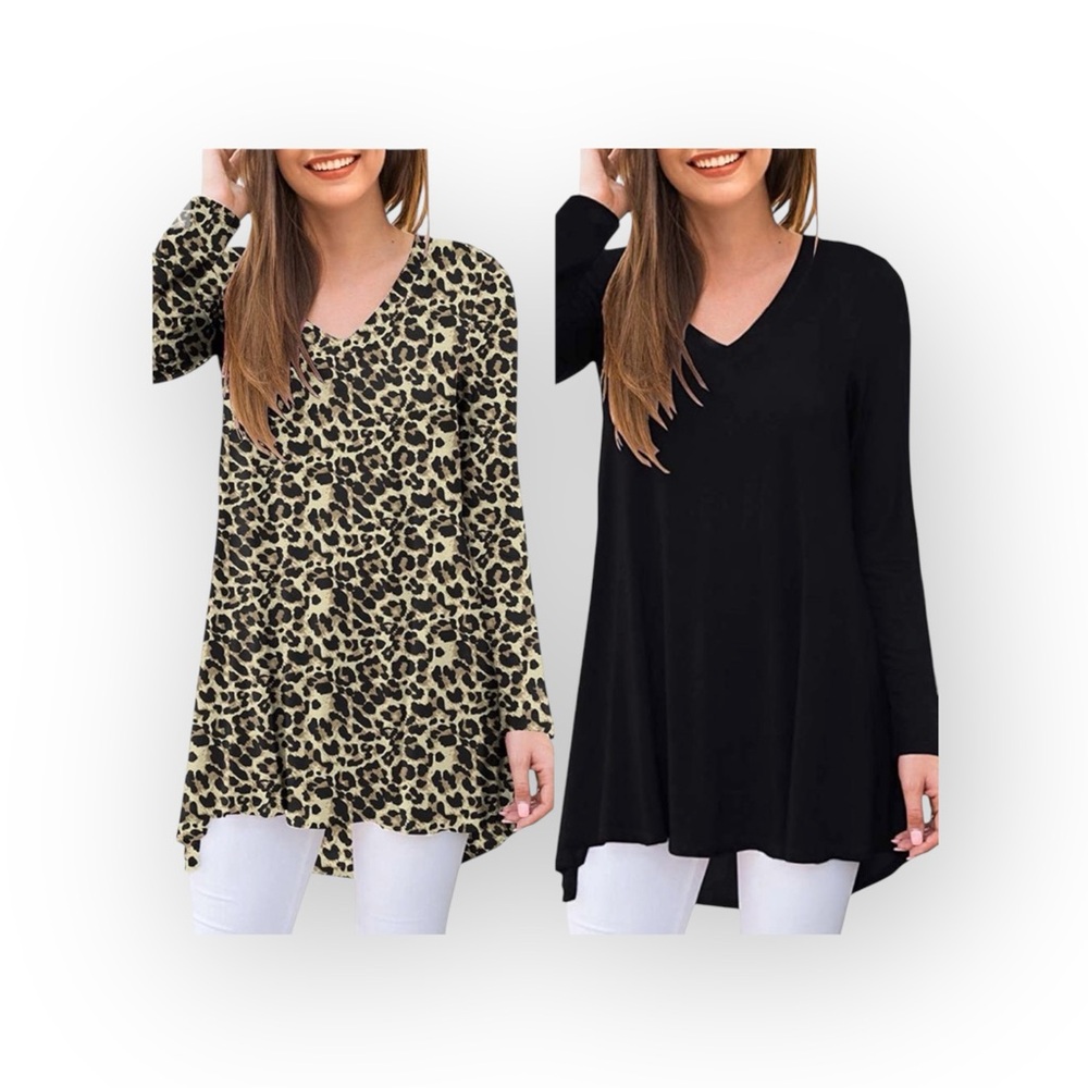 new SOTM Set of 2 ☀︎︎ Fall Stretch Tunic Tops☀︎︎ Leopard Print + Black ☀︎︎ M